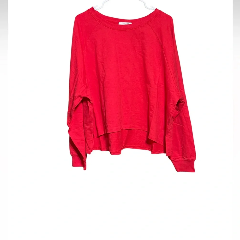 Zenana 2X Red Set Women Shorts & Long Sleeve Top Matching Set Cotton